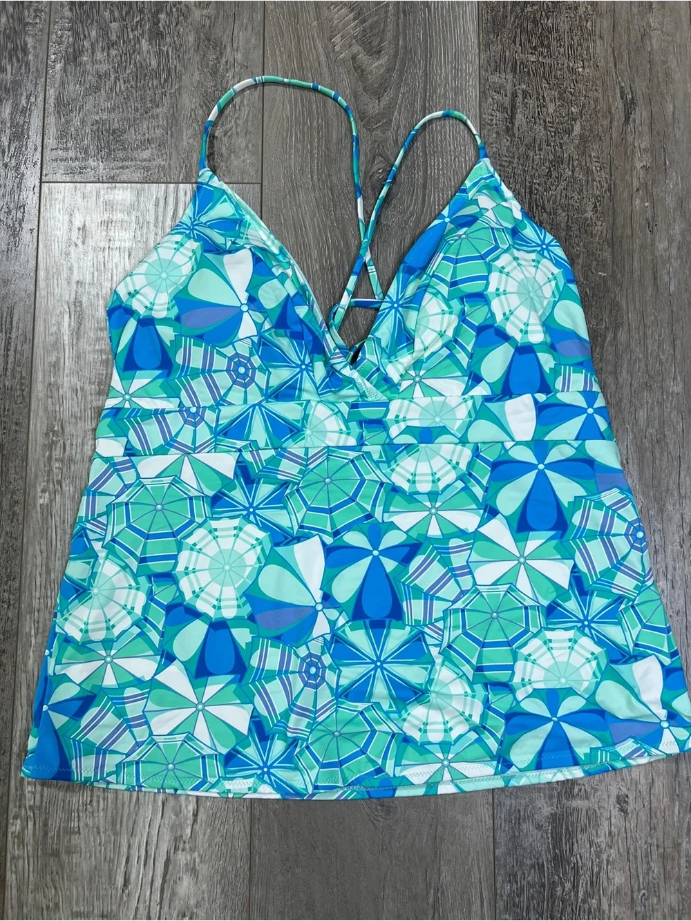 Vineyard Vines Sconset Tankini Top Beach Umbrella Blue Green Crossover Size XL